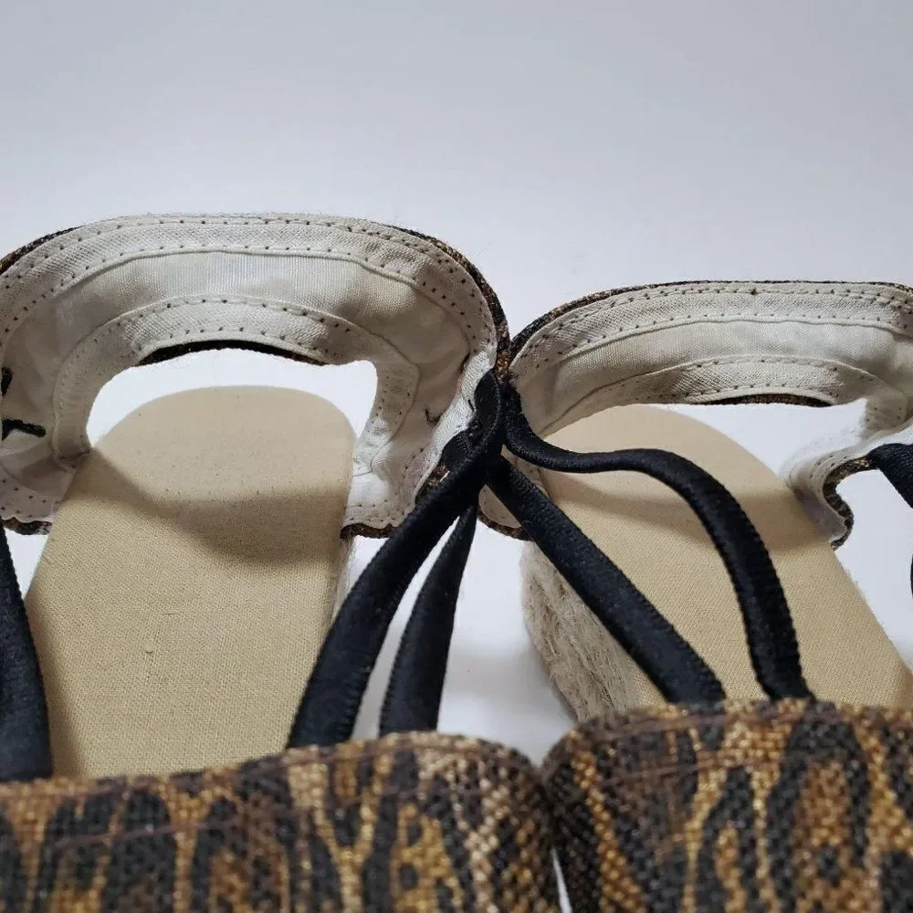 Chico's Janice Canvas Leopard Cheetah Print Slingback Espadrille Wedge Sandals